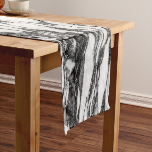 Einfacher moderner Schwarzweiss-Marmorstein Kurzer Tischläufer (Beispiel)
