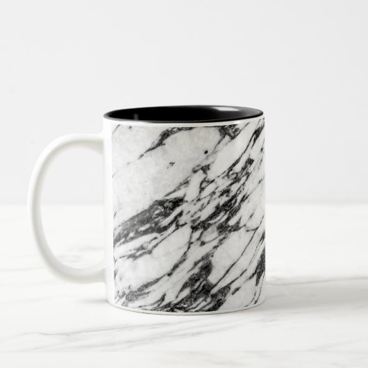 Einfacher moderner Schwarzweiss-Marmorstein Zweifarbige Tasse (Links)