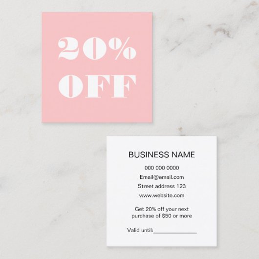 Einfacher modischer Pastellrosaminimalist modern Rabattkarte (Vorne/Hinten)