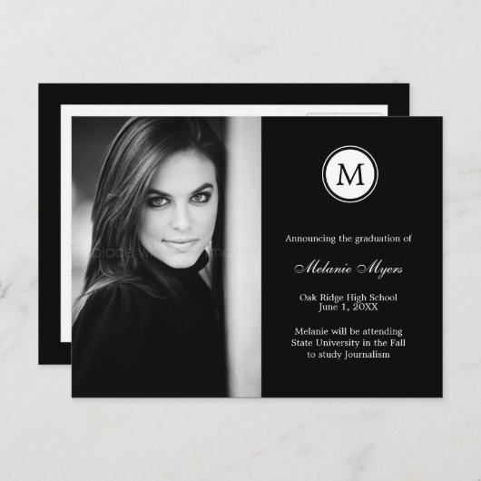 Einfacher monogramm EDITABLE-COLOR-Abschluss Postc Ankündigungspostkarte (Vorne/Hinten)