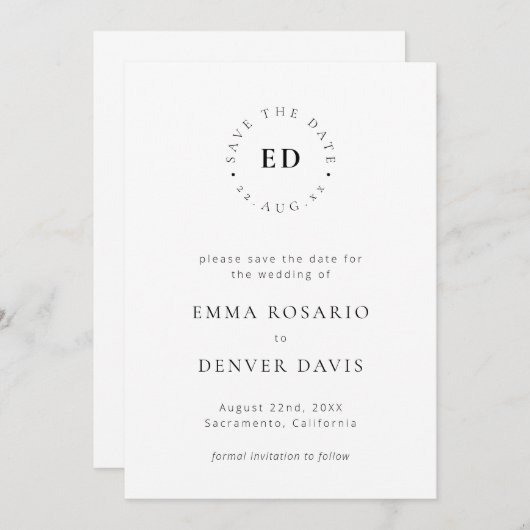 Einfacher Monogramm-Kreis Moderner Minimalistische Save The Date (Vorne/Hinten)