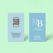 Einfacher Monogramm-QR-Code Blau | Verbinde dich m Visitenkarte