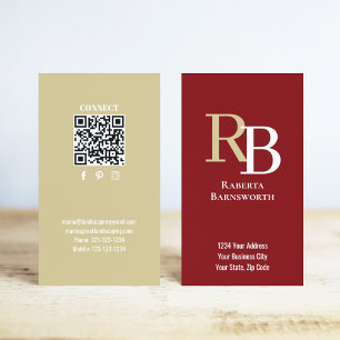 Einfacher Monogramm-QR-Code Burgund Verbinde dic Visitenkarte