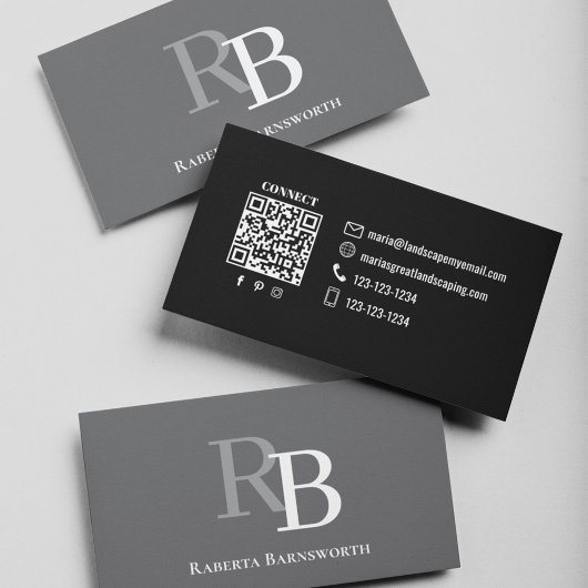 Einfacher Monogramm-QR-Code Grau | Verbinde dich m Visitenkarte