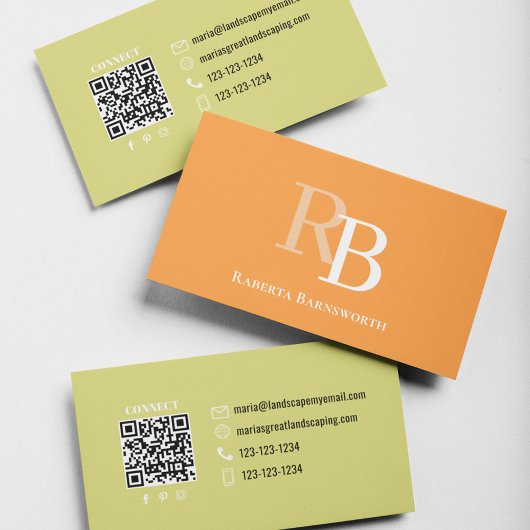 Einfacher Monogramm-QR-Code Orange | Verbinde dich Visitenkarte