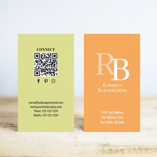 Einfacher Monogramm-QR-Code Orange | Verbinde dich Visitenkarte