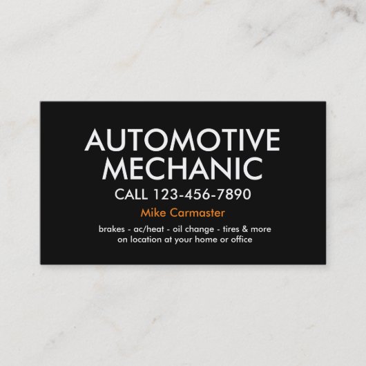 Einfacher mutiger Auto-Mechaniker Visitenkarte (Vorderseite)