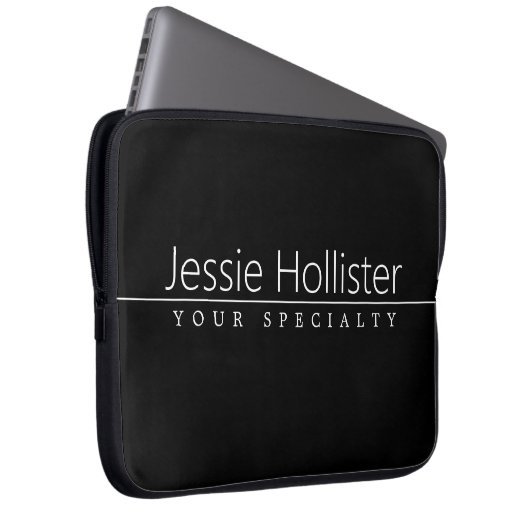 Einfacher nobler weißer Text auf Schwarzem Laptopschutzhülle (Vorne Rechts)