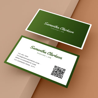 Einfacher Olive Green Border Script QR Code Visitenkarte