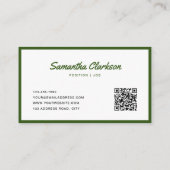 Einfacher Olive Green Border Script QR Code Visitenkarte (Rückseite)