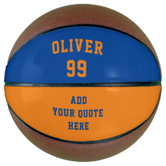 Einfacher orange-blauer Name-Nummer-Zitat Basketball