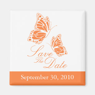 Einfacher orange Wedding Schmetterling Save the Magnet