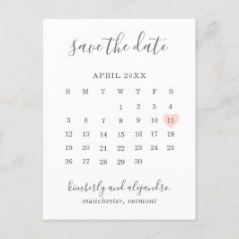 Einfacher Pfirsich-Herz-Kalender Hochzeit Termin v Ankündigungspostkarte