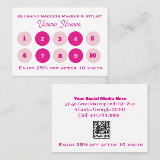 Einfacher Pink & Black Business QR Code Treuekarte (Vorne/Hinten)