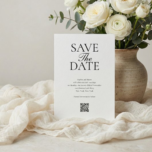 Einfacher QR-Code-Foto-Hochzeitstermin Save The Date