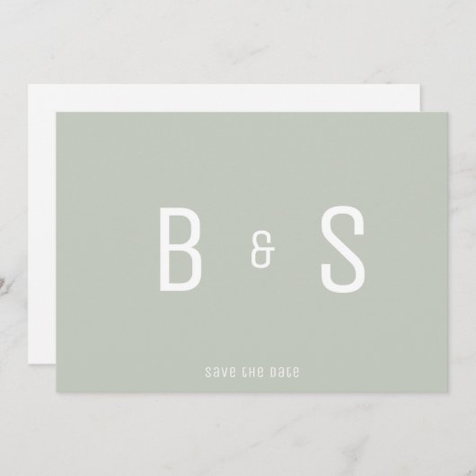 Einfacher QR-Code für moderne Sage Monogram Save t Save The Date (Vorne/Hinten)