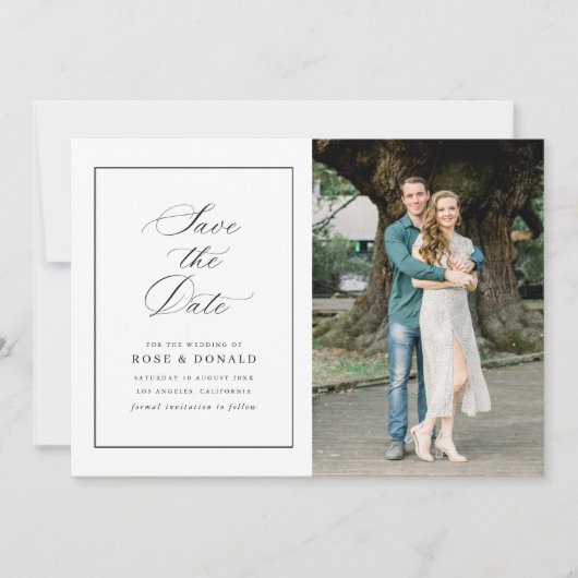 Einfacher Rahmen elegantes Skript Save-the-Date Einladung (Vorderseite)