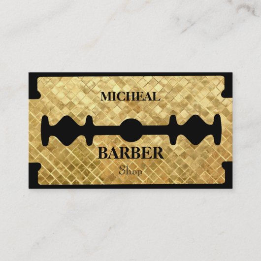 Einfacher Rasiermesser-Goldblatt-Friseur Visitenkarte (Vorderseite)
