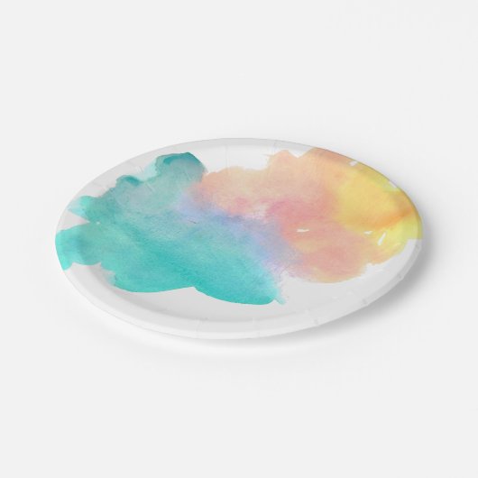 Einfacher Regenbogen-Aquarell-Spritzen-Pappteller Pappteller (Schrägansicht)