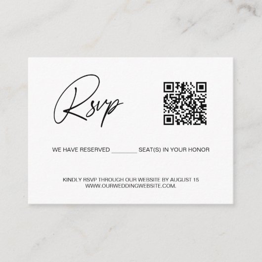Einfacher reservierter Sitz QR CODE RSVP Hochzeits Begleitkarte (Vorderseite)