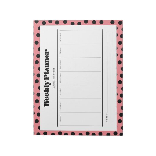Einfacher Retro-Polka-Dot-Wochenplaner Notizblock (Rotiert)
