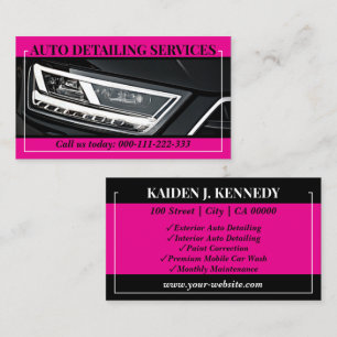 Einfacher rosa Auto-Service-Detailing-Foto-Templat Visitenkarte