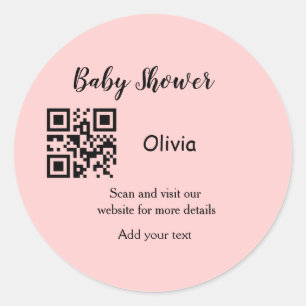 Einfacher rosa Baby Shower QR-Code mit Namen Text Runder Aufkleber