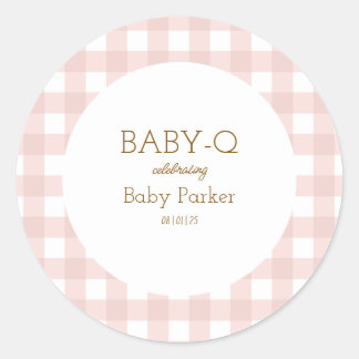 Einfacher rosa Gingham-Baby-Shower-Aufkleber Runder Aufkleber