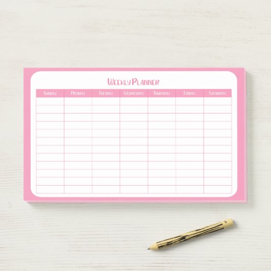 Einfacher rosa Wochenplaner Post-it Klebezettel (Auf Schreibtisch)
