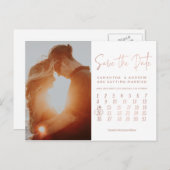 Einfacher RosengoldFotokalender Save the Date Ankündigungspostkarte (Vorne/Hinten)