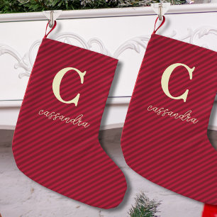 Einfacher roter gestreifter Monogramm-Name Kleiner Weihnachtsstrumpf