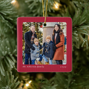 Einfacher roter Rahmen ein Foto Weihnachten Keramikornament