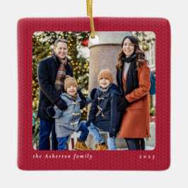 Einfacher roter Rahmen ein Foto Weihnachten Keramikornament