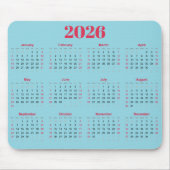 Einfacher roter und blauer 2026-Kalender Mousepad (Vorne)