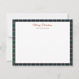Einfacher roter und grüner Tartan-Rand Weihnachten Dankeskarte