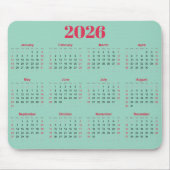 Einfacher roter und hell türkis 2026 Kalender  Mousepad (Vorne)
