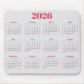 Einfacher roter und hellgrauer 2026-Kalender Mousepad (Vorne)