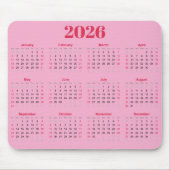 Einfacher roter und rosa 2026-Kalender  Mousepad (Vorne)