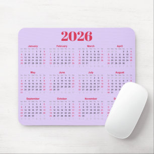 Einfacher roter und violetter 2026-Kalender Mousepad
