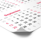 Einfacher roter und weißer Kalender 2026 Poster (Ecke)