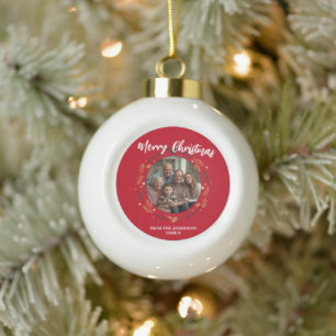 Einfacher roter Weihnachtsgirlande Foto Familienna Keramik Kugel-Ornament