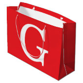 Einfacher roter weißer Anfangsbuchstabe Monogramm Große Geschenktüte (Rückseite Schrägansicht)