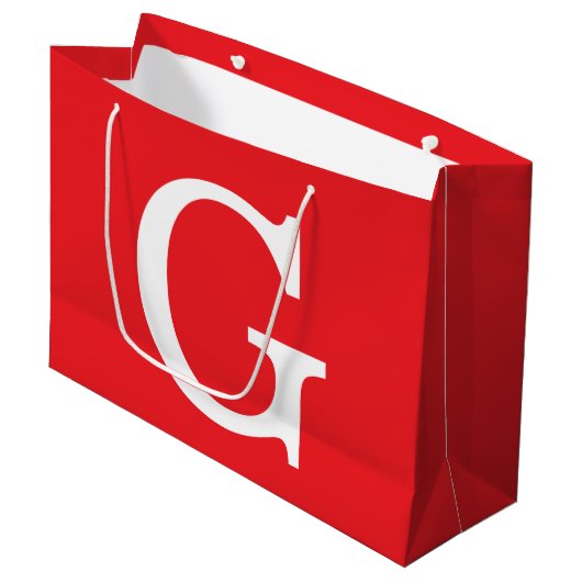 Einfacher roter weißer Anfangsbuchstabe Monogramm Große Geschenktüte (Vorderseite Schrägansicht)