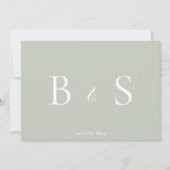 Einfacher Sage- und Weiß-Monogramm-QR-Code Save Th The Date (Vorderseite)