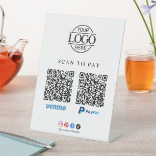 Einfacher Scan-Bezahlen-Logo-QR-Code-Tischständer Sockelschild