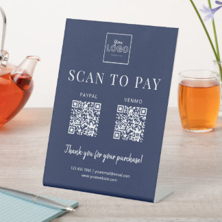 Einfacher Scan-to-Pay-Logo QR-Code Zahlung Marineb Sockelschild