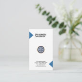 Einfacher schlichter blauer Pfeil versieht Visitenkarte (Stehend Vorderseite)