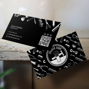 Einfacher Schwarz-Weiß-Friseur Instagram-QR-Code Visitenkarte