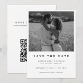 Einfacher Schwarz-Weiß-QR-Code-Hochzeitsfoto Save The Date (Vorne/Hinten)