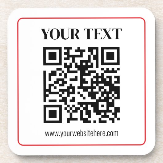 Einfacher Schwarz-Weiß-QR-Code mit rotem Rand Getränkeuntersetzer (Vorderseite)